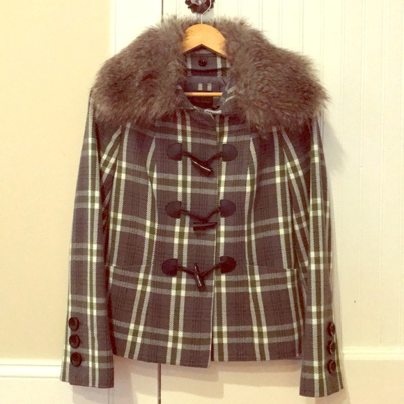 Faux fur collar plaid coat - Picture 1 of 8